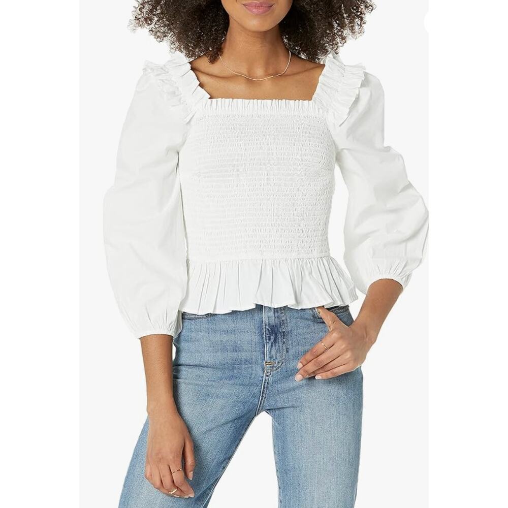 The Drop Women's Marisol Long Sleeve Ruffle Smock Top Size L